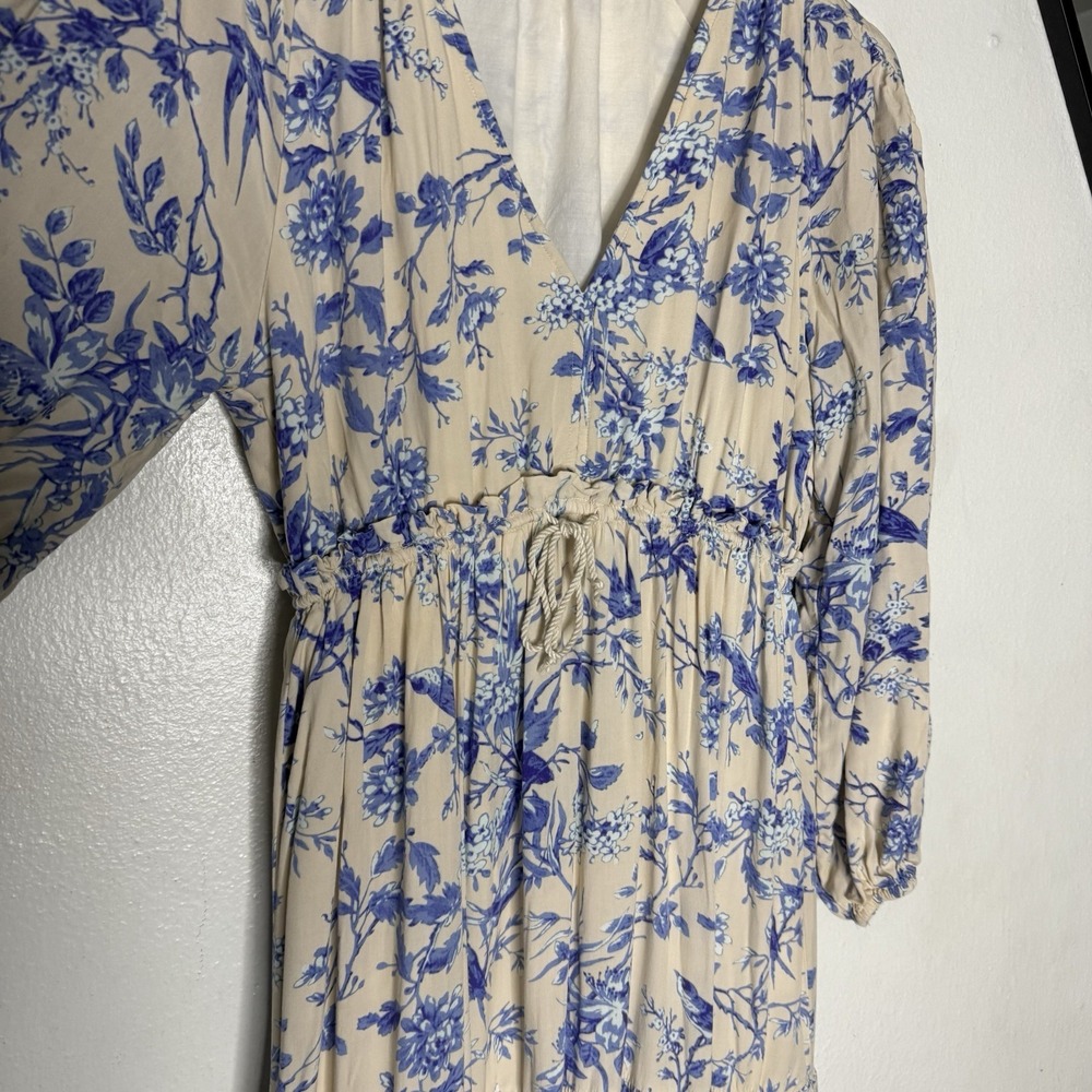 Few Moda Lined V-neck Long Sleeve Blue White Floral Maxi Dress Women's Small - Picture 4 of 14